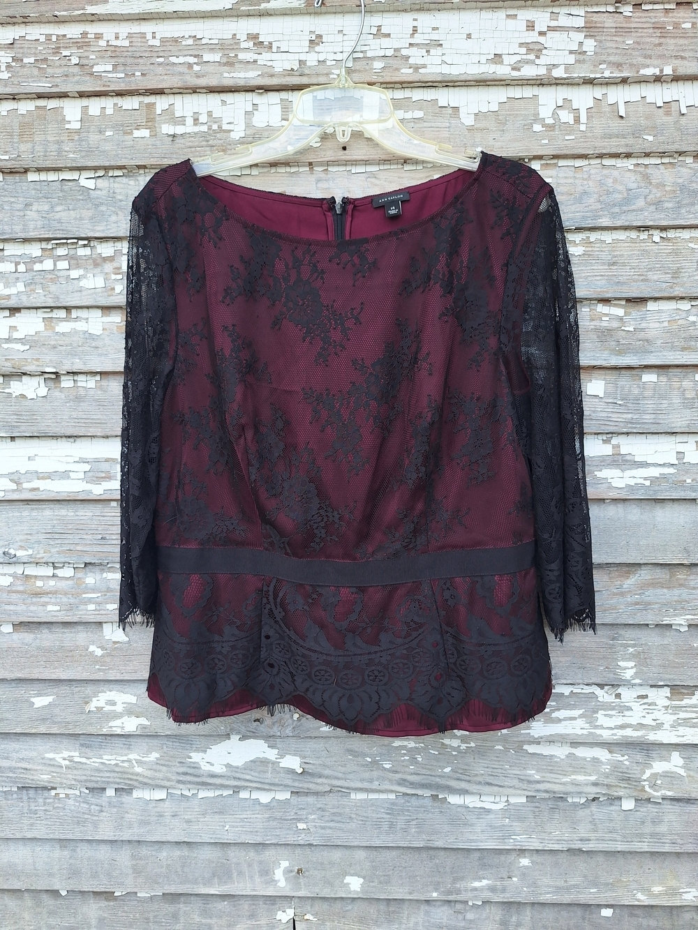 Ann Taylor Burgundy Top with Black Lace